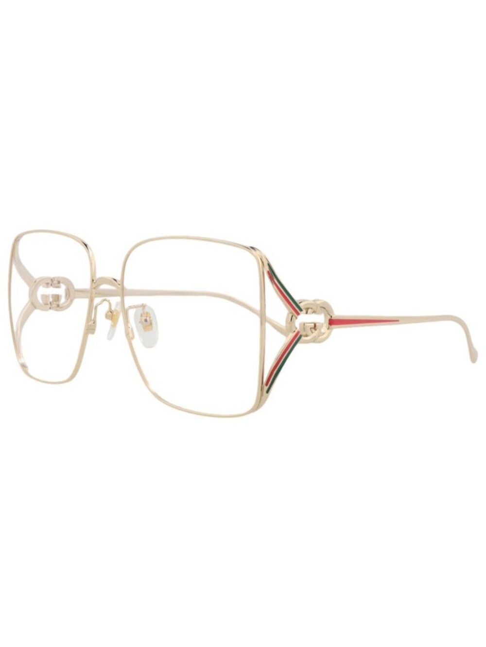New Gucci Women's Eyeglasses Square Rectangle Metal Frame Gold Gold Transparent
